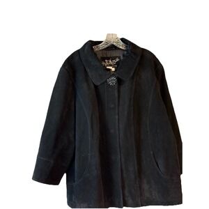 LAL Live A Little Black 100%‎ Suede Leather Coat Jacket 3/4 Wide Sleeve Sz 3X